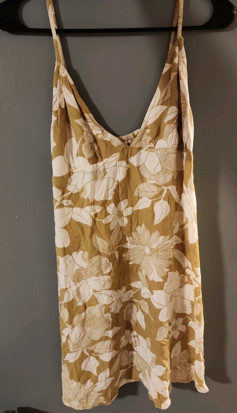 Billabong Womens Small Olive Green Floral Spaghetti Strap Mini Sundress Coverup